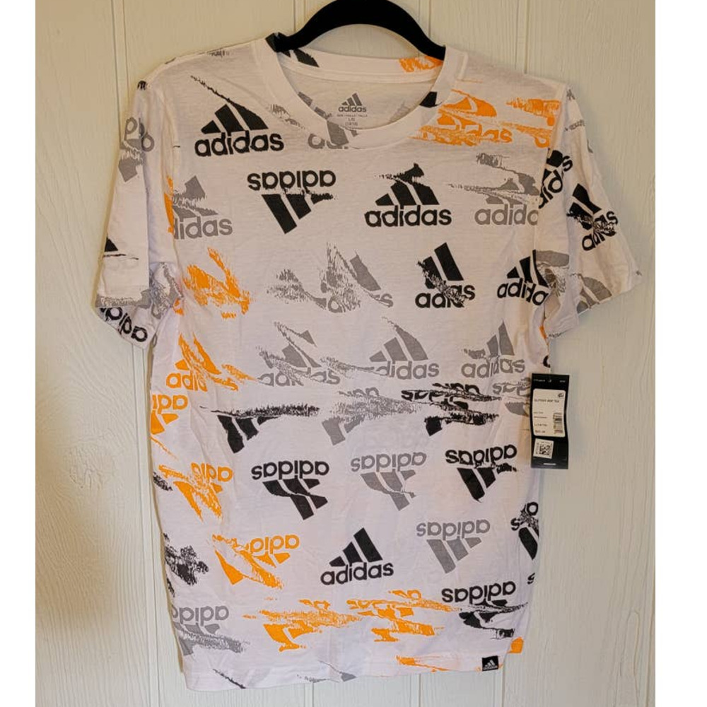 NEW! adidas Boys' Glitchy All Over Print T-Shirt - LG (14/16) - NWT